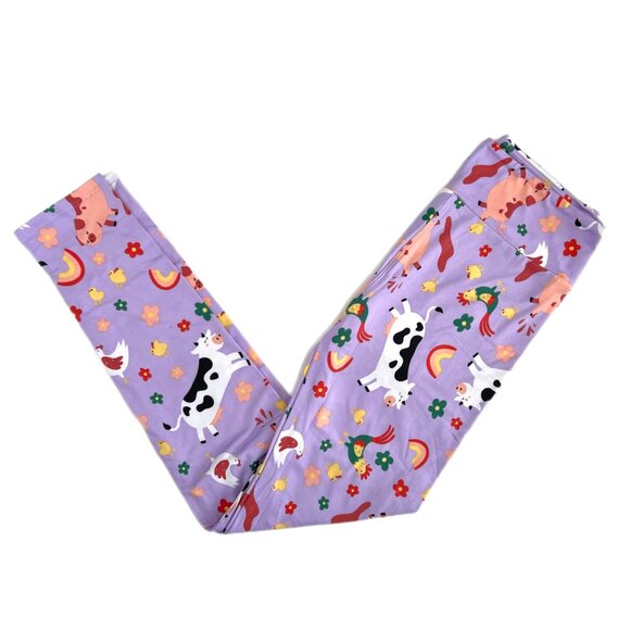 NEW LuLaRoe Leggings Farm Animals Purple Cow Chicken Rooster Pig Comfy Stretch - Picture 3 of 3